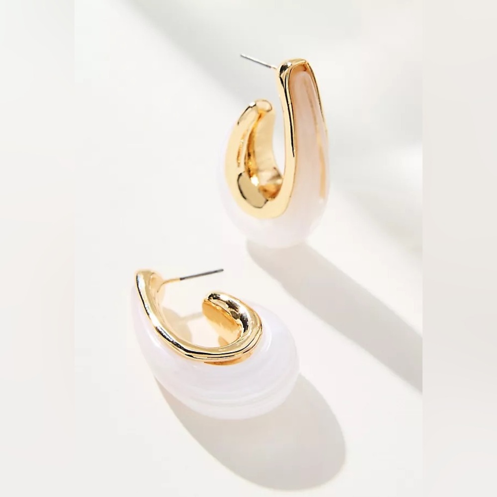 New Anthropologie Metal & Resin Tear Drop Hoop Earrings - Picture 13 of 16
